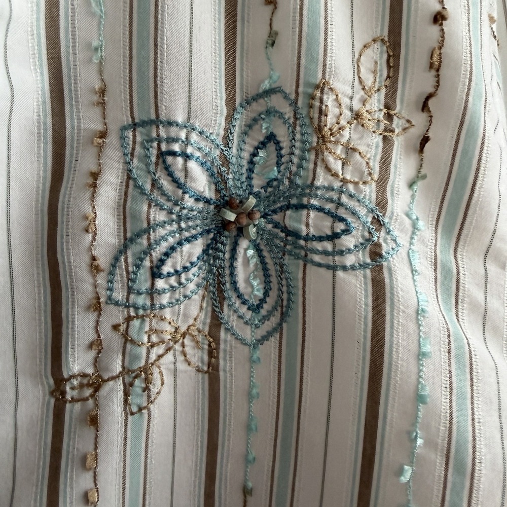 Alfred Dunner Embrodiered Floral Striped Button Up Top Women's Size 16 Vintage - Picture 2 of 5